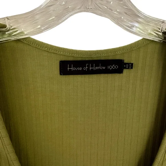 NEW House of Harlow 1960 Revolve Sofia Richie Mini Ribbed Dress Olive Green Sz M - Picture 7 of 10